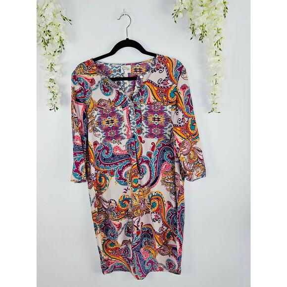Fig & Flower Anthropologie Boho Paisley Tunic Dress Medium Colorful Spring Artsy - Picture 4 of 16